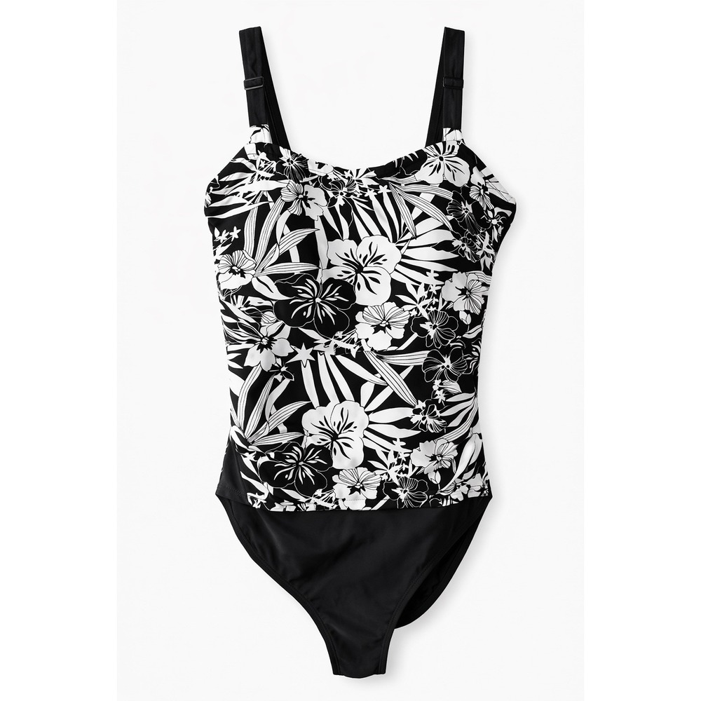 Krista One Piece Swimsuit Size 18 Black White Floral Tummy Control